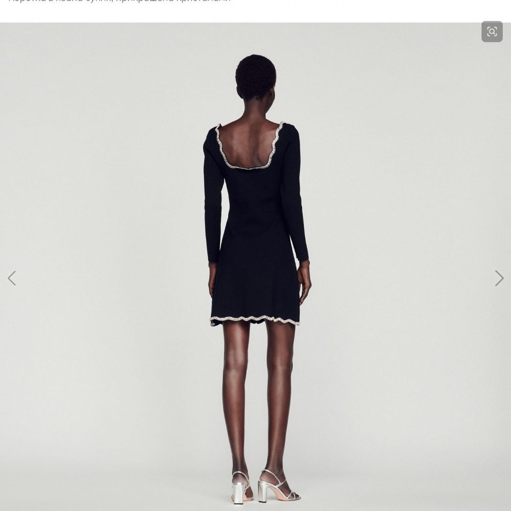 Sandro Round Neck Flare Dress Rhinestone Fit A-line Mini Dress for LadiesSandro - Picture 5 of 9